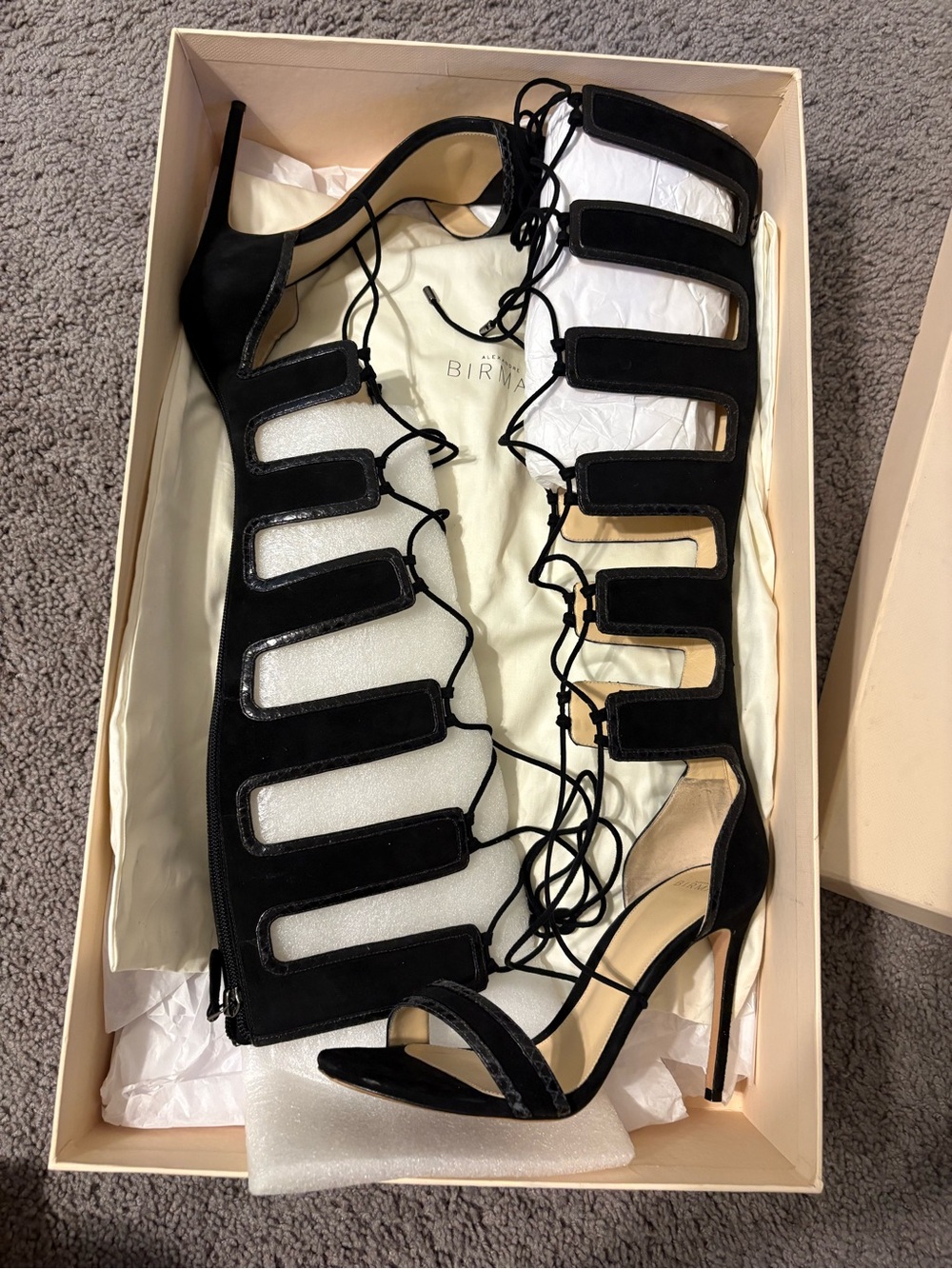 ALEXANDRE BIRMAN RARE FIND! Black Suede Snakeskin Gladiator Lace Up Sandal SZ39 - Picture 14 of 14